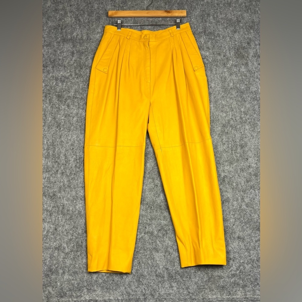 Leather High-Rise Yellow Leather Trousers Women Size Large
